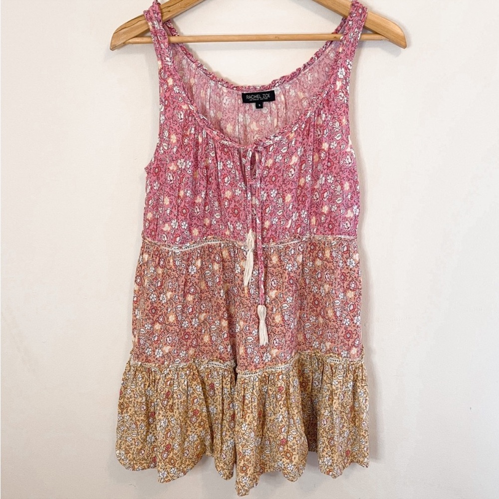 Rachel Zoe Floral Tunic Embellished Lace Trimmed Tank Top, Size S